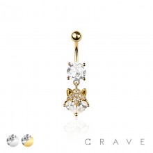 316L SURGICAL STEEL CZ FOX DANGLE BELLY BUTTON NAVEL RING 